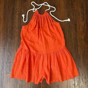 NWT MADEWELL Halter Cover-Up Romper in Check Copperwashed Orange